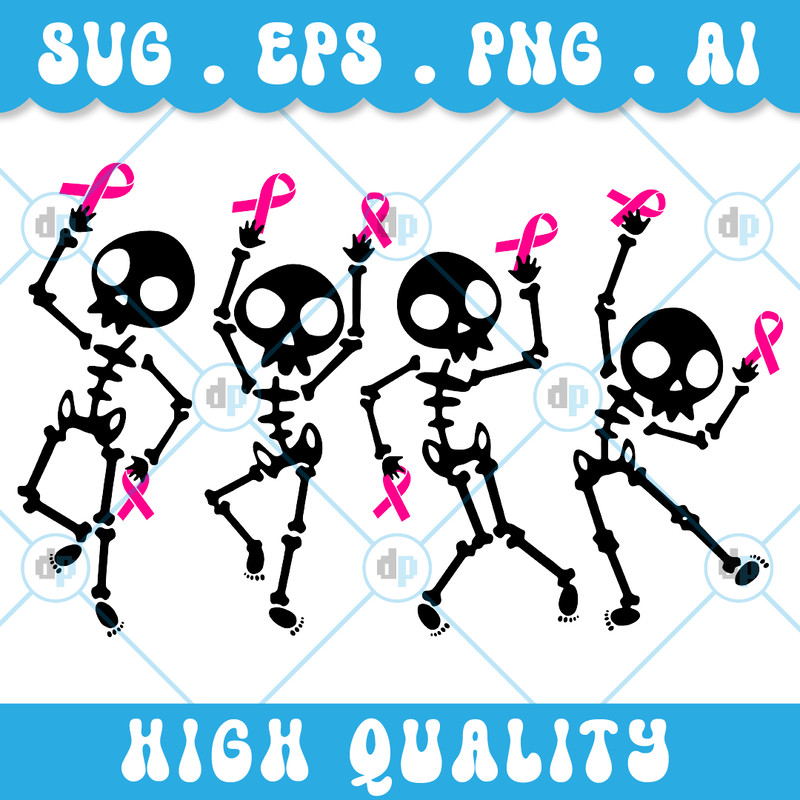 Skeletons Ribbon Breast Cancer Awareness  Ribbon Dancing PNG SVG AI EPS File Digital Download 0