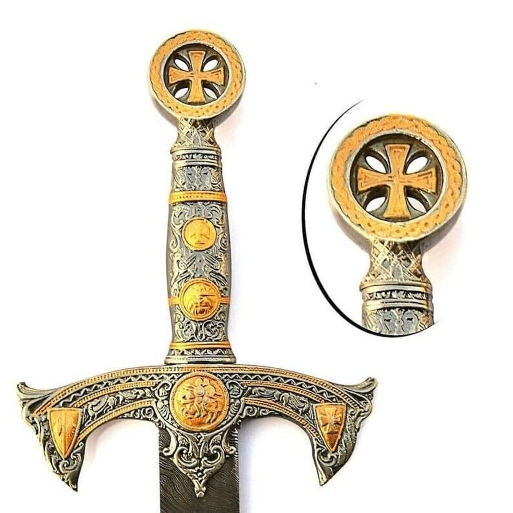 Handmade Damascus Steel Sword Knights Templar Medieval King Arthur Historical Sword 2