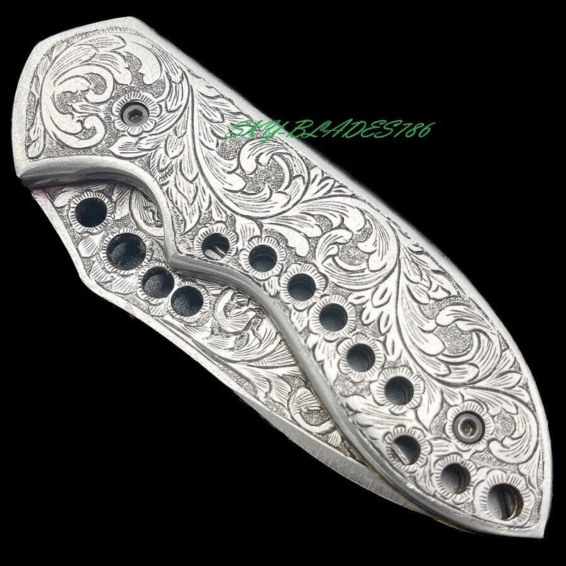 Beautiful Custom Handmade D2 Steel Blade Pocket Knife With Hand Engrave 1