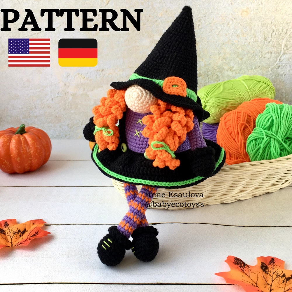Crochet Amigurumi Pattern Halloween Witch Gnome PDF Pattern 0