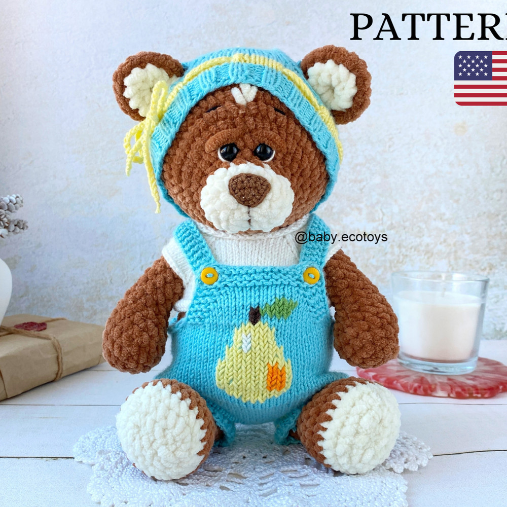 Crochet Pattern Amigurumi Plush Teddy Bear Brownie With Knitting Outfit 0