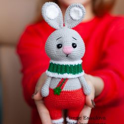 crochet amigurumi pattern christmas rabbit toy, pdf eng pattern