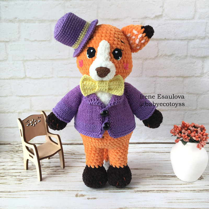 Crochet And Knitting Amigurumi Pattern Plush Fox Ferdy With Knitting Outfit 0