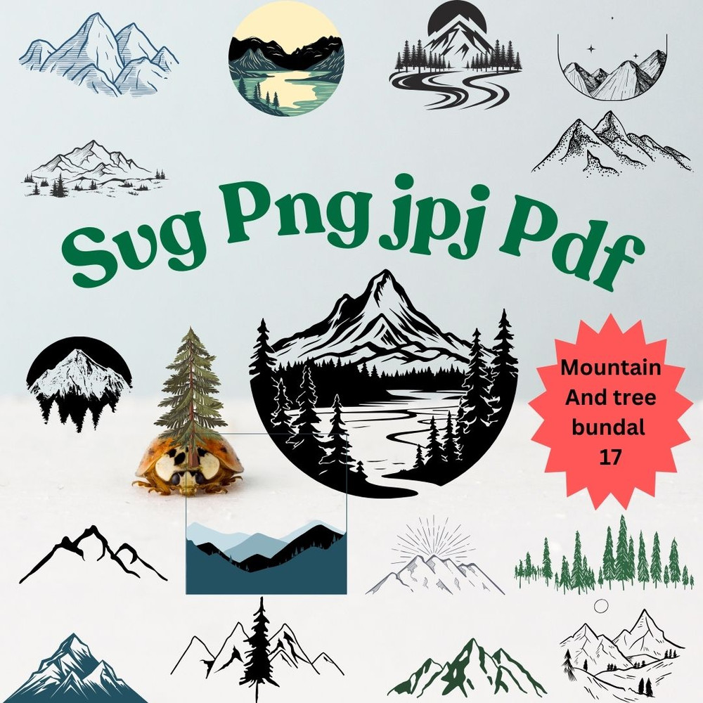 Mountain And Tree SVG PNG JPG PDF Bundle  Nature Clipart Forest Silhouette Outdoor Cutting Files For Cricut 0