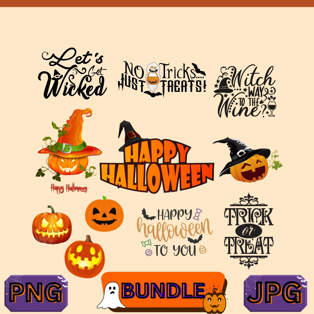 Trendy Halloween PNG Bundle Spooky Clipart Halloween High Quality Digital Downloads For Crafts And 0