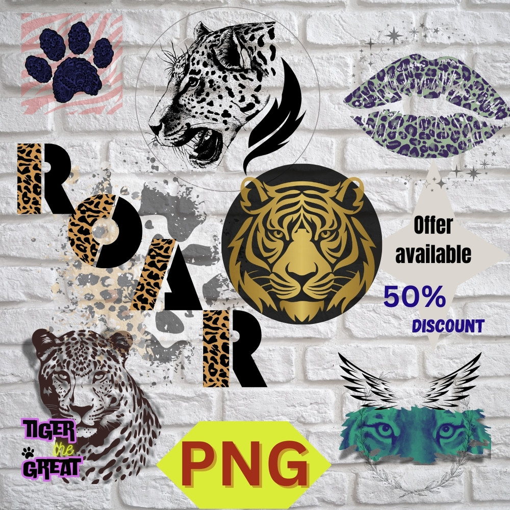 Lovely Tiger Head And Paw PNG Bundle Tiger Head Png Designs For Cricut HighQuality Tigers Silhouette Tiger Mascot Png 0
