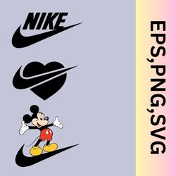 cute nike logo svg, mickey mouse nike heart png, digital nike svg eps for cricut & silhouette, cute nike logo.