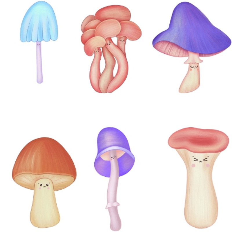 12 Cute Mushroom Clipart Set PNG Formats 1