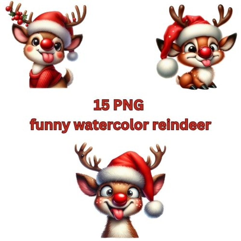 Watercolor Funny Reindeer Clipart Perfect For Cards Tshirts Mugs More 0
