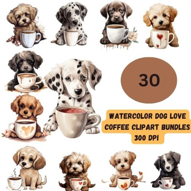 30 Cute Dog Love Coffee Clipart Designs For Tumblers Cards Decals  More 0