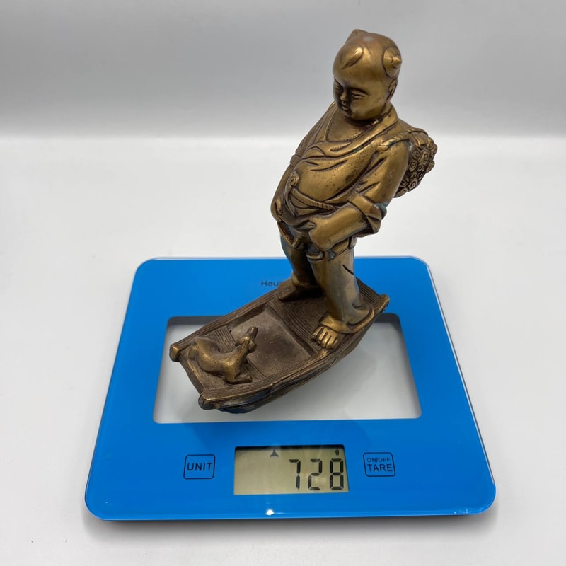 Heavy Vintage Collectible Bronze Brass Figure Statue Japanese Boy With Dog 5