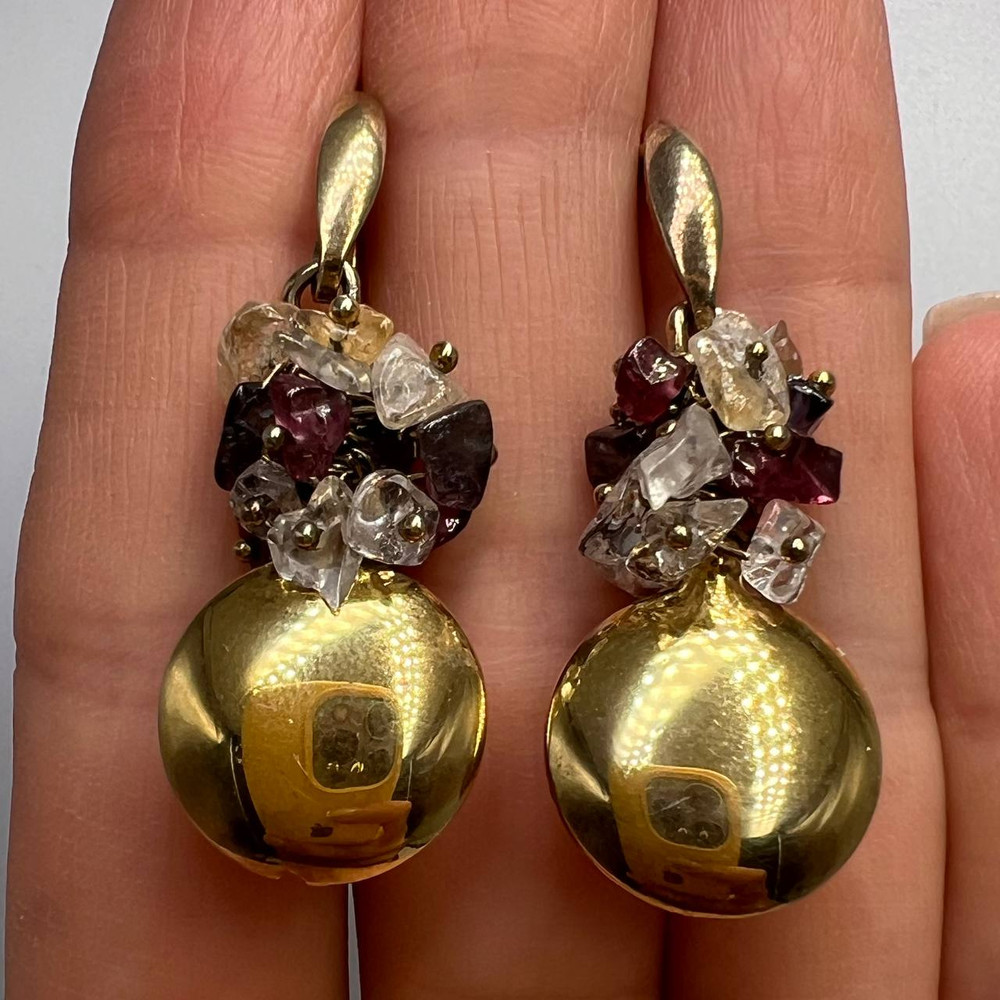 Gilt Sterling Silver 925 Vintage Womans Stud Ear Earrings Quartz Gemstone Signed 0