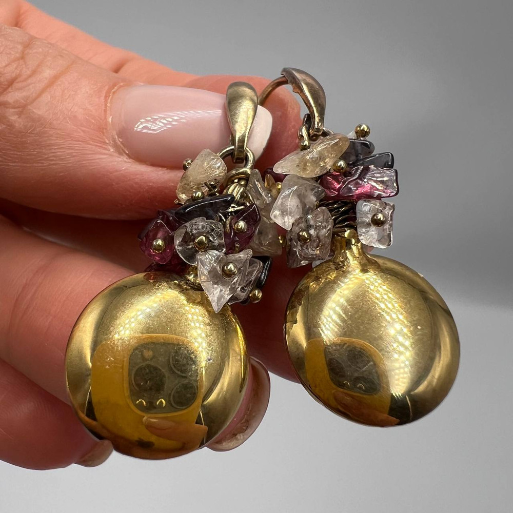 Gilt Sterling Silver 925 Vintage Womans Stud Ear Earrings Quartz Gemstone Signed 4