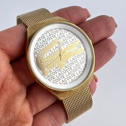 lacoste valencia vintage women's wrist watch gold tone quartz 2000811