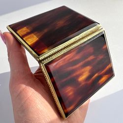 antique art deco women's makeup cosmetic case powder box brass mirror