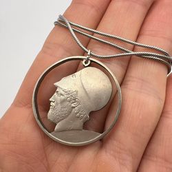 1980 vintage womens jewelry silver 925 chain necklace pendant greece silver coin