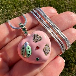 designer huge vintage sterling silver 925 jewelry chain necklace pendant heart enamel italy