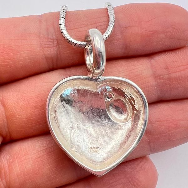 Designer Huge Vintage Sterling Silver 925 Jewelry Chain Necklace Pendant Heart Enamel Italy 4