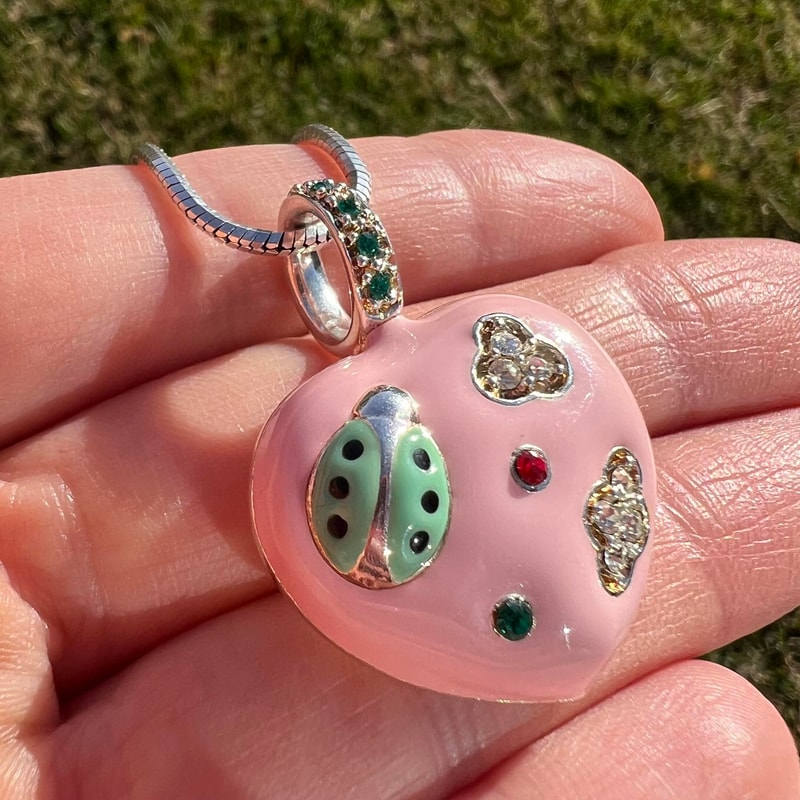 Designer Huge Vintage Sterling Silver 925 Jewelry Chain Necklace Pendant Heart Enamel Italy 7