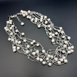 s&s disigner vintage sterling silver 925 necklace jewelry mother of pearl 33 gr