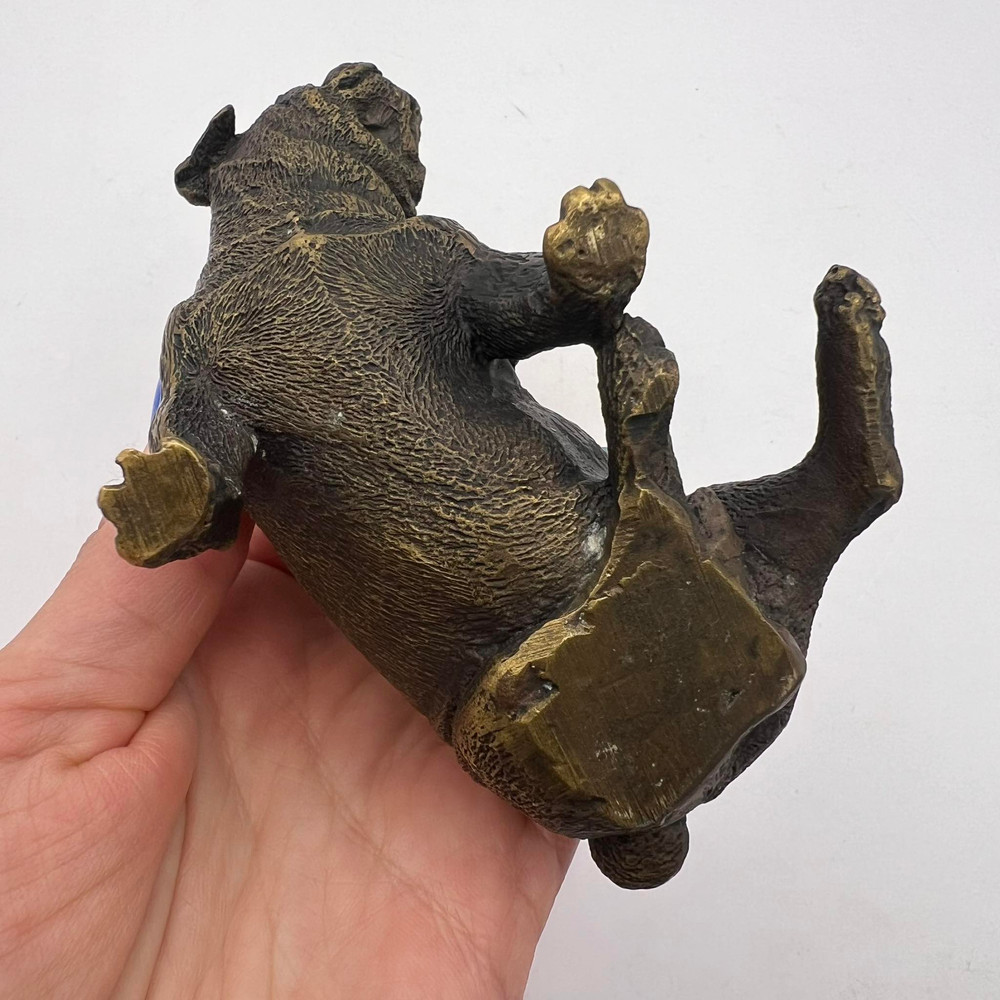 Antique Collectible Bronze Brass Figure Statue Dog Bulldog Home Decor 3