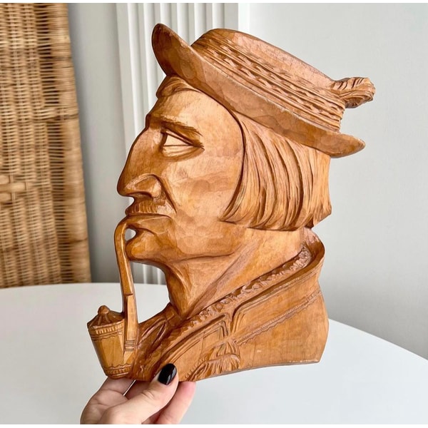 1970 Vintage Wall Hanging Plaque Hutsul Hand Carved Wooden Wood Ukraine Marked 0