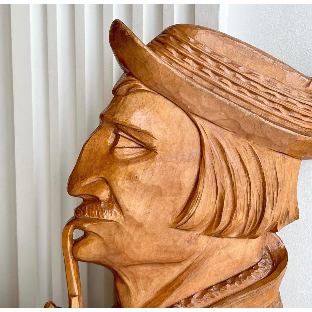 1970 Vintage Wall Hanging Plaque Hutsul Hand Carved Wooden Wood Ukraine Marked 2