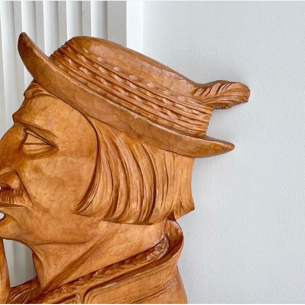 1970 Vintage Wall Hanging Plaque Hutsul Hand Carved Wooden Wood Ukraine Marked 5