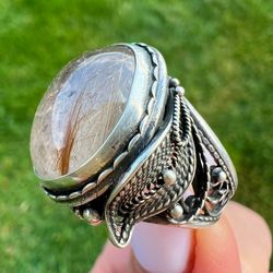 vintage sterling silver 925 women's jewelry ring rutile quartz stone marked s 7