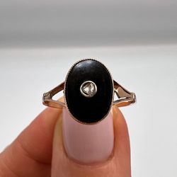 1950 vintage used ussr women's jewelry ring onyx rose gold 583 14k diamond size 7.5