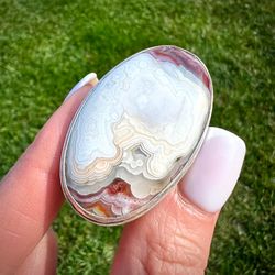 massive sterling silver 925 natural agate gemstone women's jewelry ring size 8