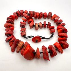 massive vintage women's jewelry necklace beads natural red coral 101 gr