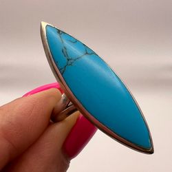big vintage sterling silver 925 ring women's jewelry turquoise stone size 8