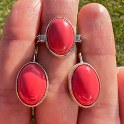 cute vintage pre owned sterling silver 925 womens jewelry set of stud earrings ring size 8