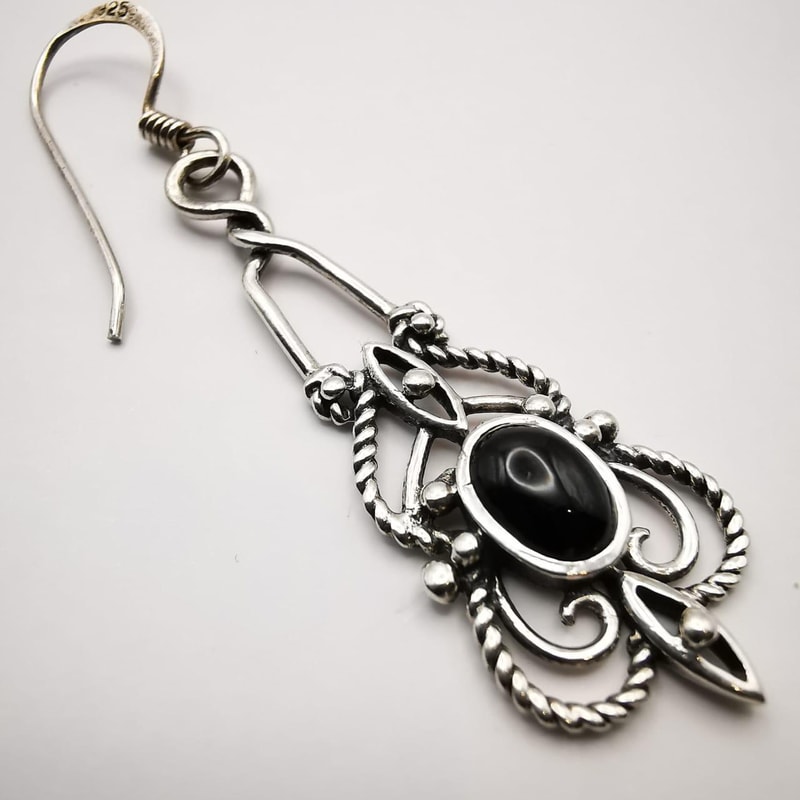 Vintage Pre Owned Womens Earrings Silent Night 925 Sterling Silver Jewelry Onyx 1