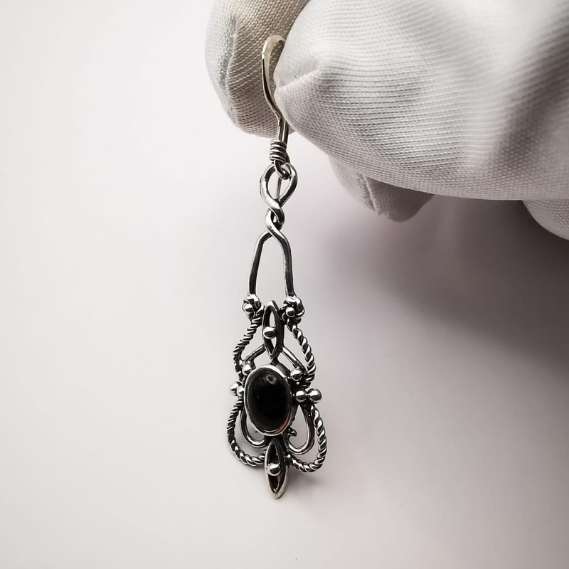 Vintage Pre Owned Womens Earrings Silent Night 925 Sterling Silver Jewelry Onyx 2