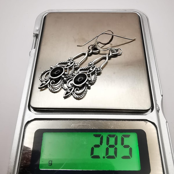 Vintage Pre Owned Womens Earrings Silent Night 925 Sterling Silver Jewelry Onyx 3