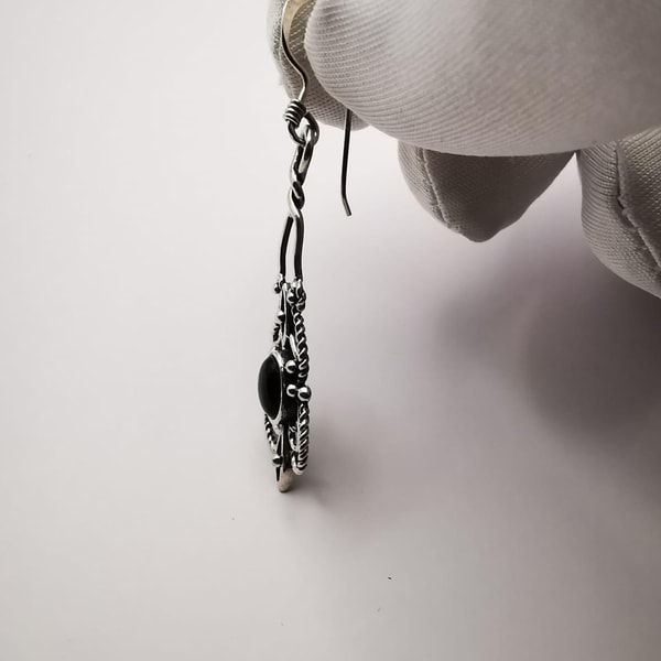 Vintage Pre Owned Womens Earrings Silent Night 925 Sterling Silver Jewelry Onyx 5