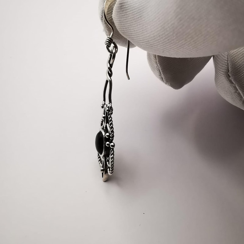 Vintage Pre Owned Womens Earrings Silent Night 925 Sterling Silver Jewelry Onyx 5