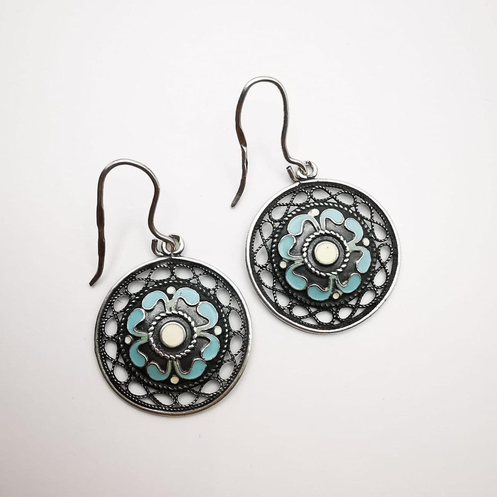 Vintage Womens EarringsOrnament Protection916 Sterling SilverJewelryEnamel 0