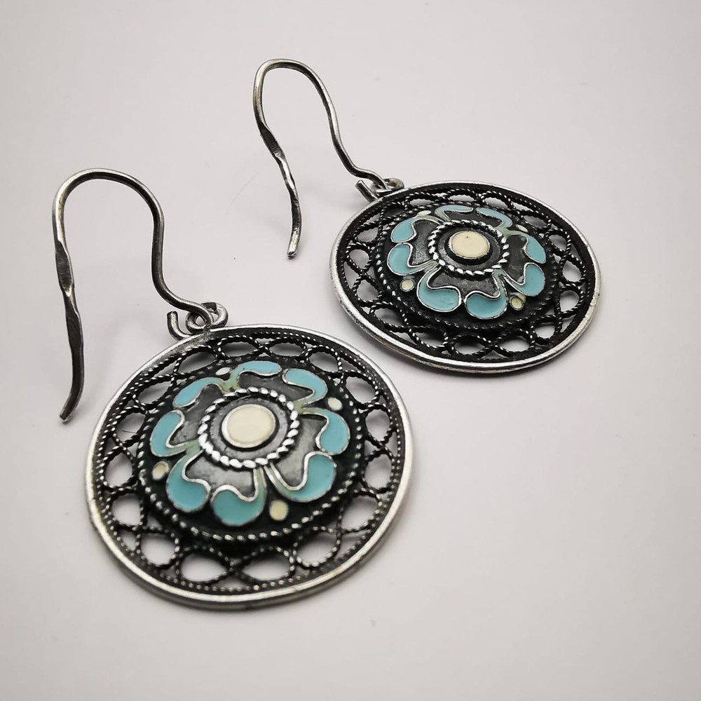 Vintage Womens EarringsOrnament Protection916 Sterling SilverJewelryEnamel 1