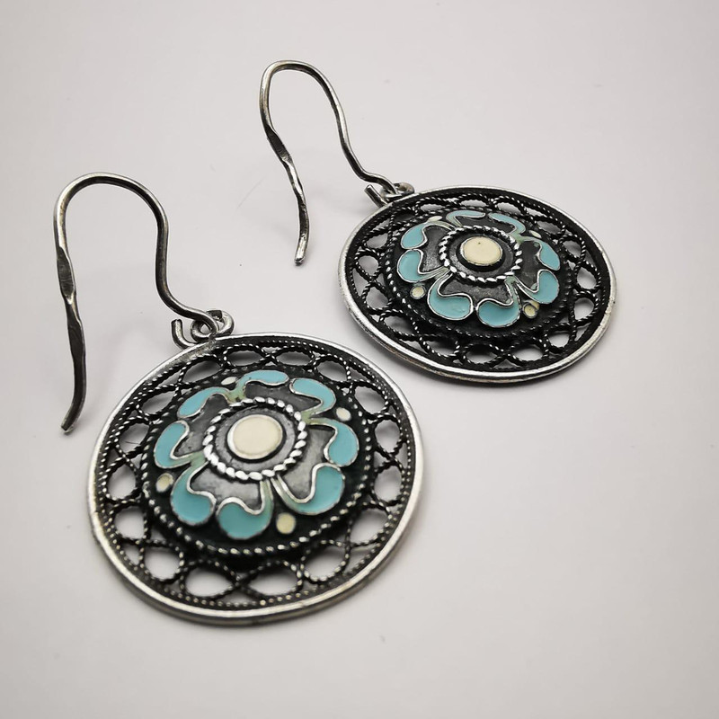 Vintage Womens EarringsOrnament Protection916 Sterling SilverJewelryEnamel 1