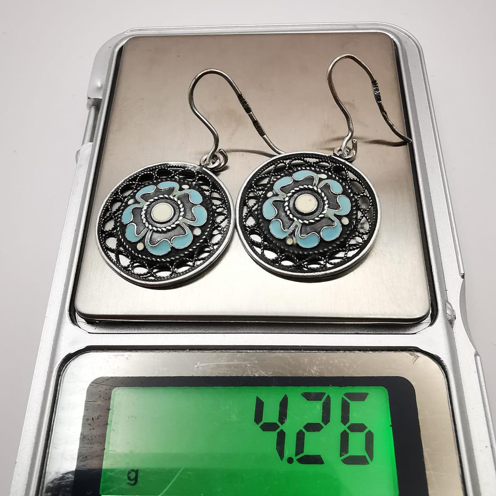 Vintage Womens EarringsOrnament Protection916 Sterling SilverJewelryEnamel 3