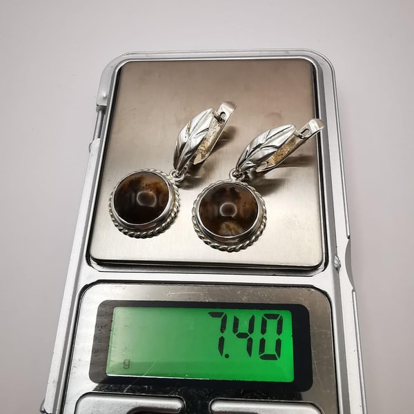 Vintage Pre Owned Womens EarringsAutumn Landscape925 Sterling SilverjewelryMoss Agate 4