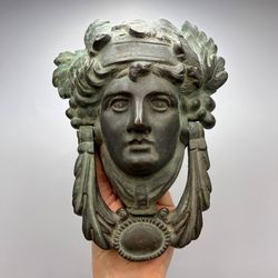 massive antique bronze knocker door's handle knob furniture antique face 1.6kg