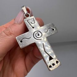 vintage sterling silver 925 women's jewelry christian pendant cross marked 9 gr