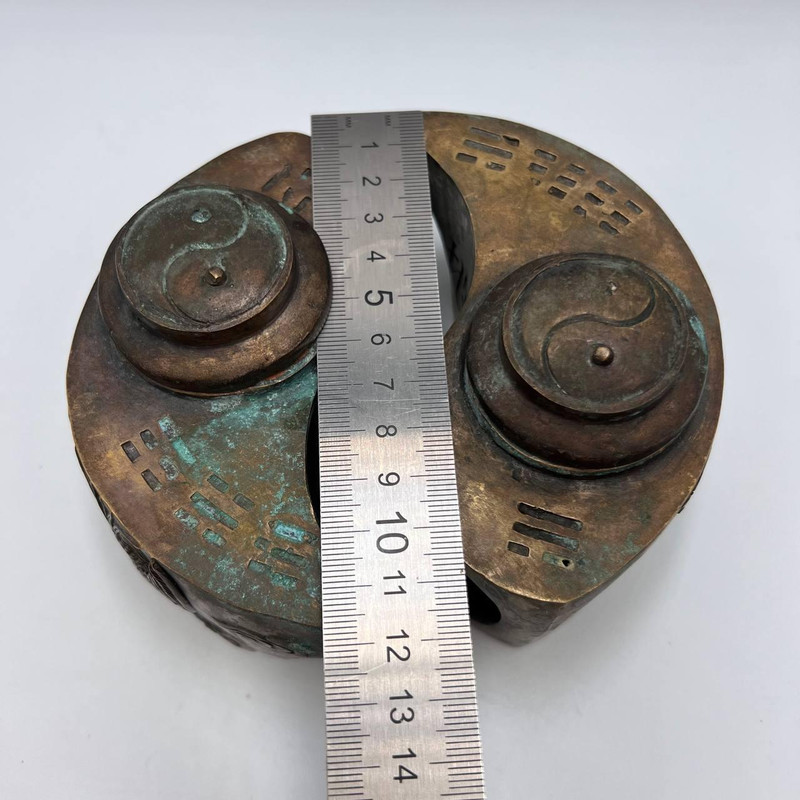 Yin Yang Antique Chinese Pair Teapot Draggon Phoenix Brass Copper Marked 5