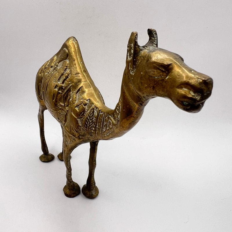 Large Vintage Solid Brass Egyptian Etched Figure Statue Camel Home Decor H 71 6