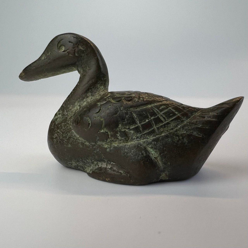 Heavy Antique Bronze Mini Figure Statue Bird Duck Collectible Home Decor 1