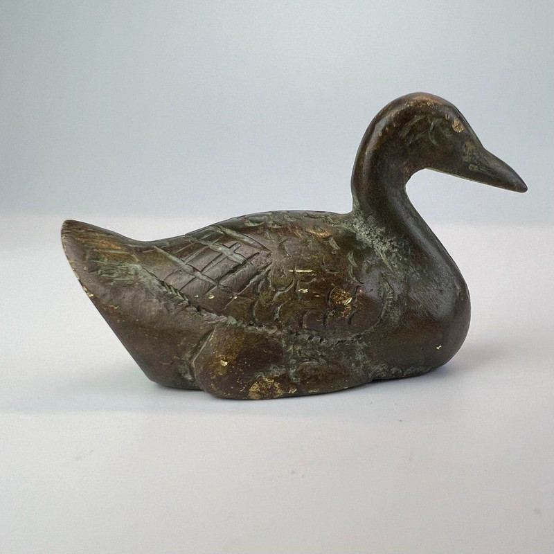 Heavy Antique Bronze Mini Figure Statue Bird Duck Collectible Home Decor 4